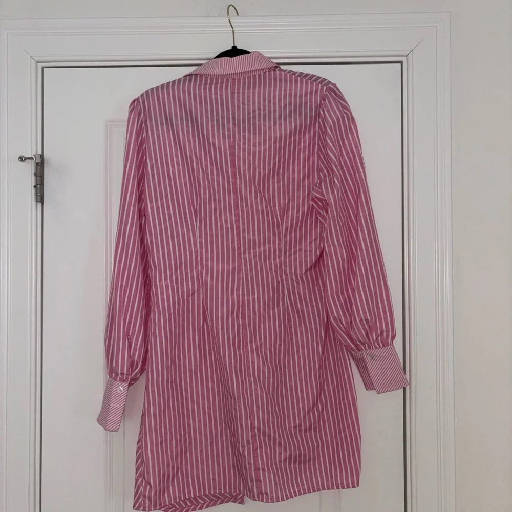 Pink & White Striped Button-Up Shirt Dress - Picture 6 of 9